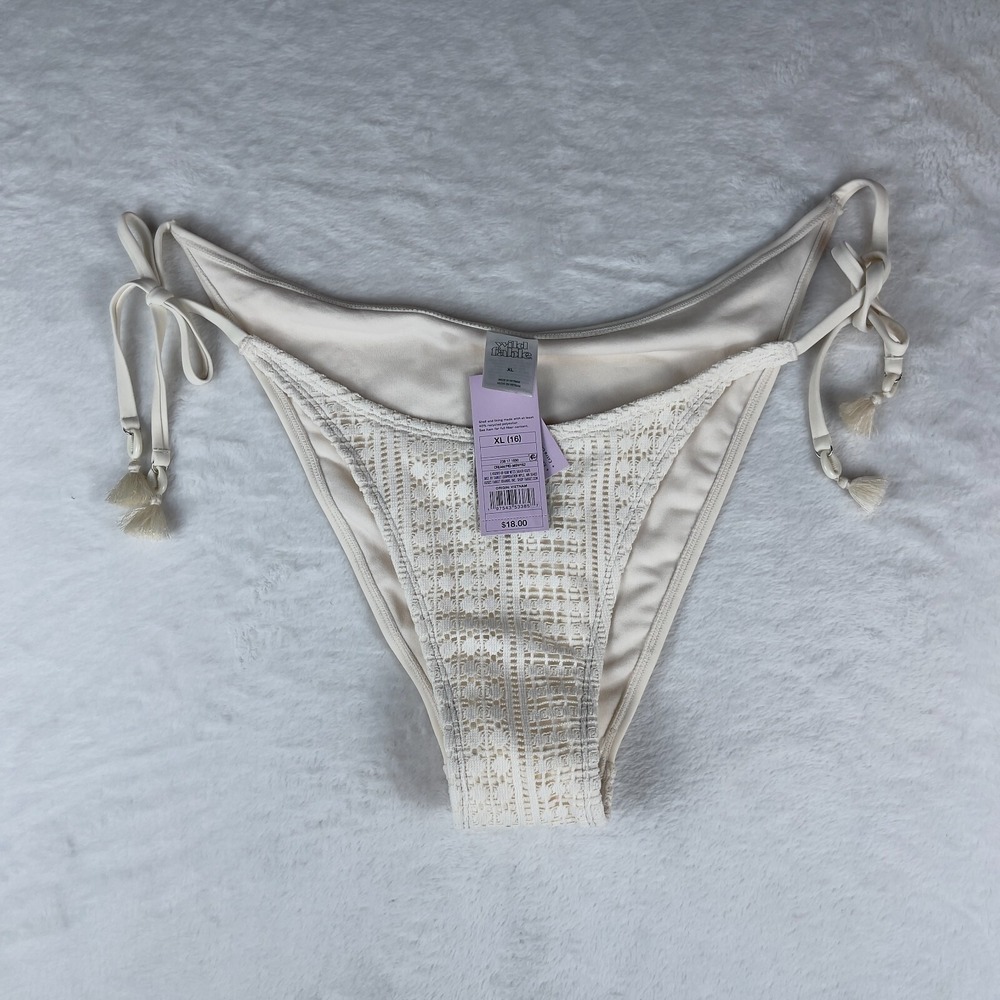 Wild Fable Extra Cheeky Bikini Bottom Women's XL Cream Crochet‎ Side-Tie Pique